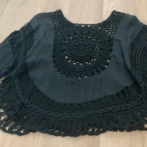 Black boho chic embroidered top s/m